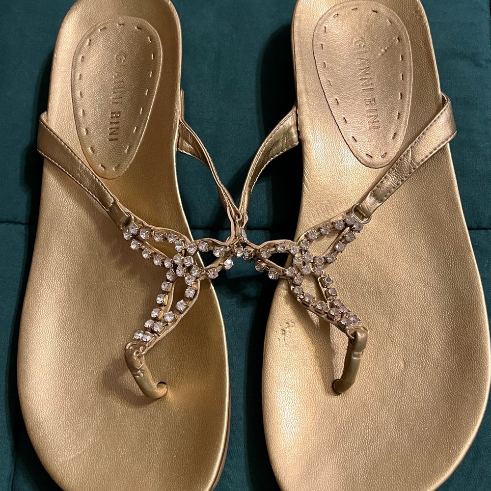 Gianni Binni gold with rhinestones sandals, size 7 1/2, pictures for details